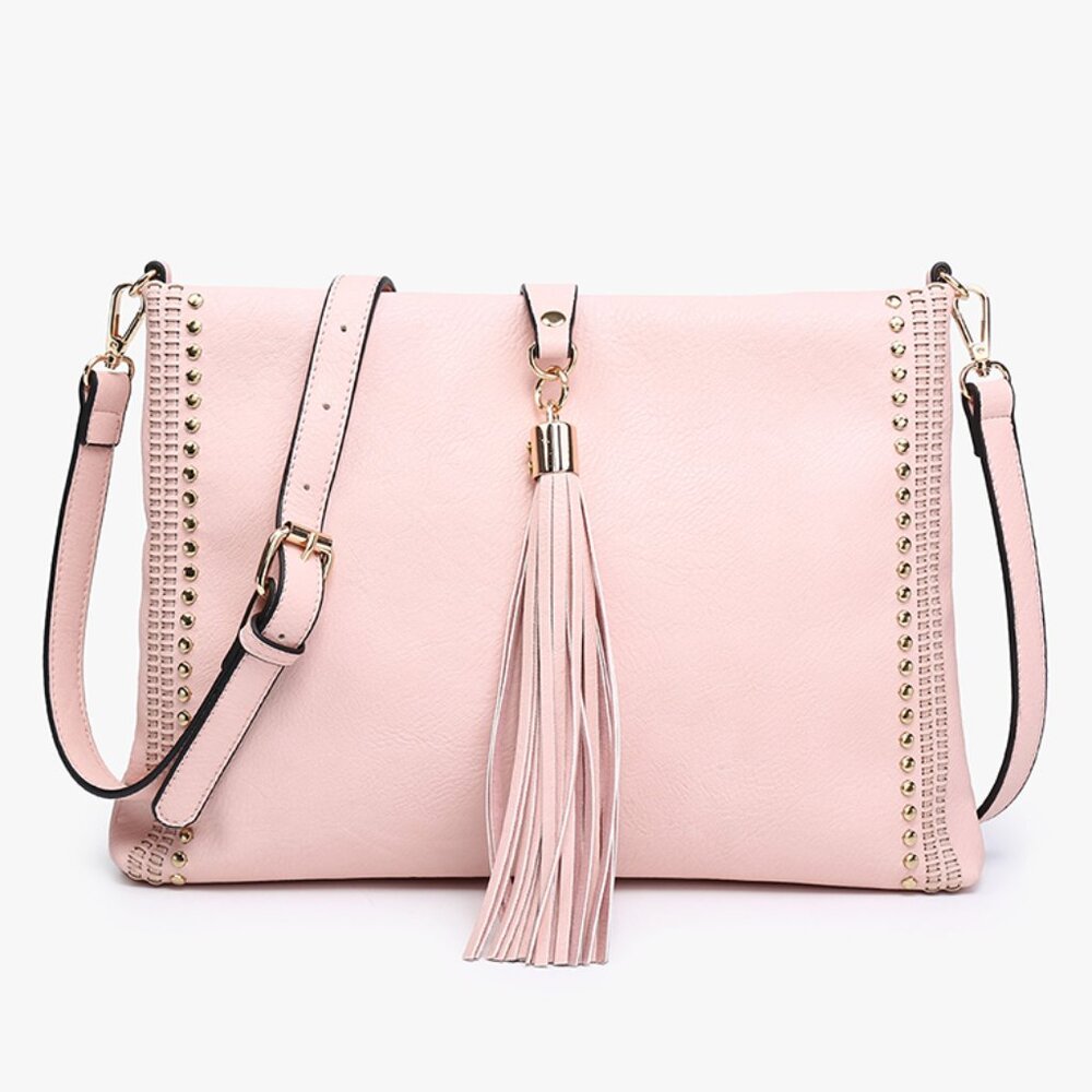 The Harper Studded Tassel Crossbody Bag- Pink